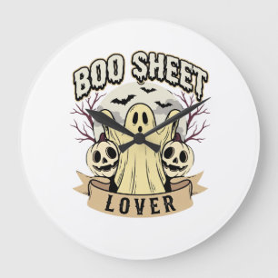 Grande Horloge Ronde Feuille de Boo Halloween Amant Fantôme Lune