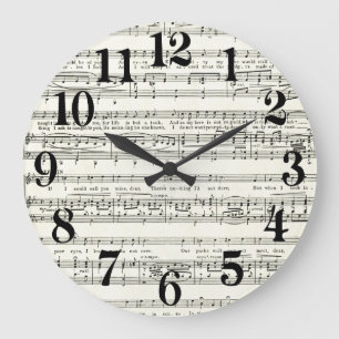Grande Horloge Ronde Feuille de musique vintage, notes musicales