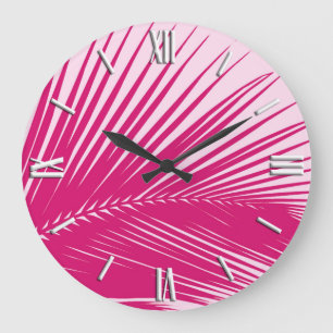 Grande Horloge Ronde Feuille de palme - rose magenta