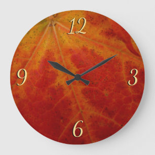 Grande Horloge Ronde Feuille d'érable rouge Abstraite Automne Photograp