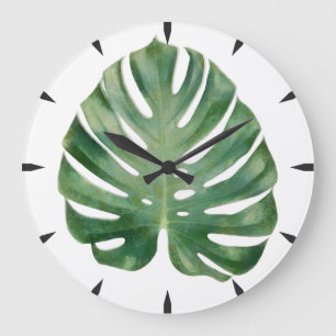 Grande Horloge Ronde Feuille Monstera