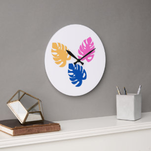 Grande Horloge Ronde Feuille Turquoise rustique contemporaine