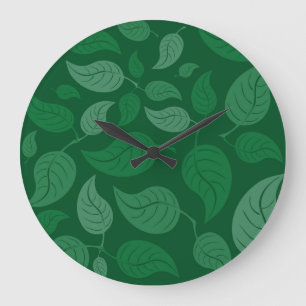 Grande Horloge Ronde Feuille vert