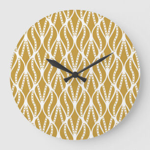 Grande Horloge Ronde Feuilles Art Déco, motif classique sans couture.