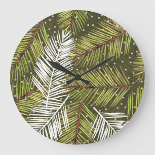 Grande Horloge Ronde Feuilles d'aquarelle verte : Illustration transpar