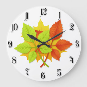 Grande Horloge Ronde Feuilles d'automne