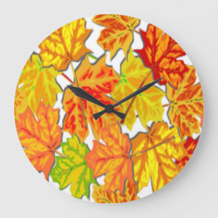 GRANDE HORLOGE RONDE FEUILLES D'AUTOMNE