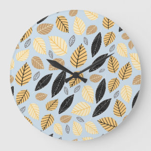 Grande Horloge Ronde Feuilles d'automne : Arrière - plan bleu transpare