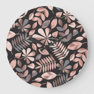 Grande Horloge Ronde Feuilles d'automne élégantes : Pastel Géométrique