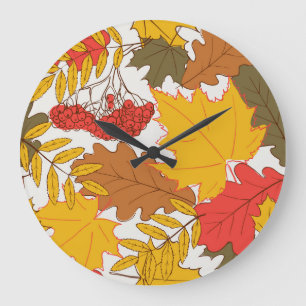 Grande Horloge Ronde Feuilles d'automne, simple motif transparent