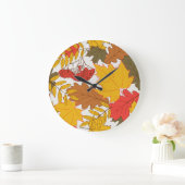 Grande Horloge Ronde Feuilles d'automne, simple motif transparent (Maison)