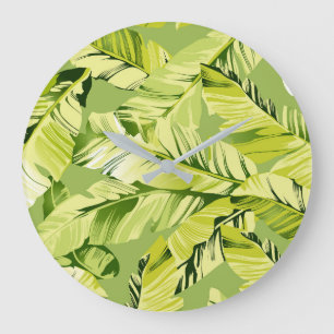 Grande Horloge Ronde Feuilles de bananier 5
