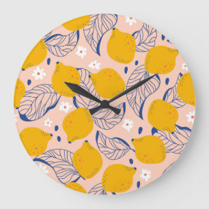 Grande Horloge Ronde Feuilles de citron : Vintage rose sans joint.