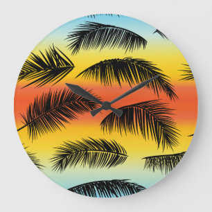 Grande Horloge Ronde Feuilles de palmiers : motif sans soudure.