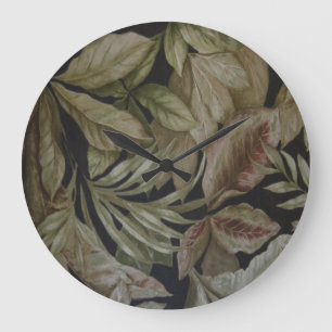GRANDE HORLOGE RONDE FEUILLES DE PALMIERS TROPICAUX