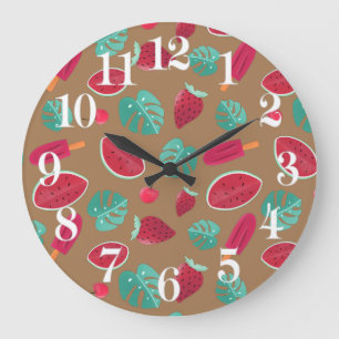 Grande Horloge Ronde Feuilles de poissonnerie, cerise, fraise et pastè