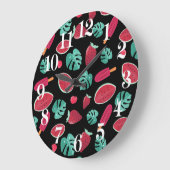 Grande Horloge Ronde Feuilles de poissonnerie, cerise, fraise et pastèq (Angle)