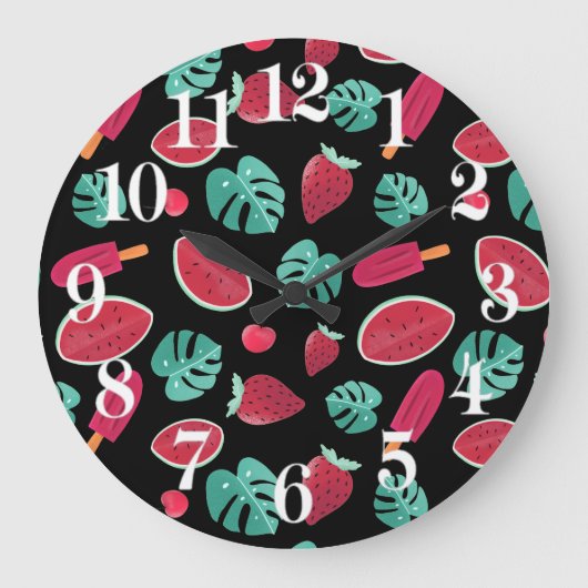 Grande Horloge Ronde Feuilles de poissonnerie, cerise, fraise et pastèq (Recto)
