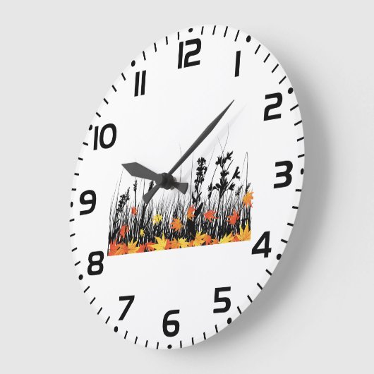 Grande Horloge Ronde Feuilles d'érable d'automne et silhouette d'herbe  (Angle)
