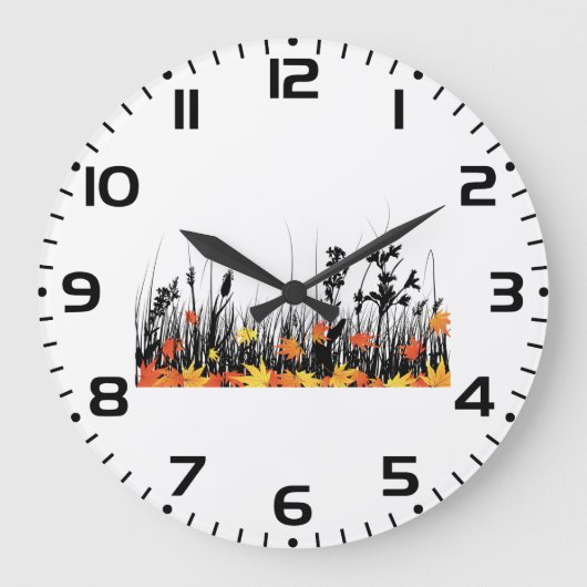 Grande Horloge Ronde Feuilles d'érable d'automne et silhouette d'herbe (Recto)