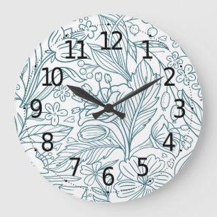 Grande Horloge Ronde Feuilles d'Hibiscus floral simple et élégant