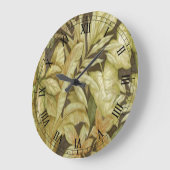 Grande Horloge Ronde Feuilles d'or sur noir rond chiffres romains Horlo (Angle)