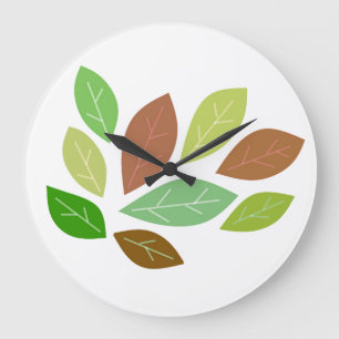 Grande Horloge Ronde Feuilles Éparpillées Aléatoirement