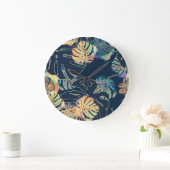 Grande Horloge Ronde Feuilles exotiques peints à la main : motif sans c (Maison)