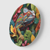 Grande Horloge Ronde Feuilles Lizard et couleur (Angle)
