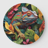 Grande Horloge Ronde Feuilles Lizard et couleur (Recto)