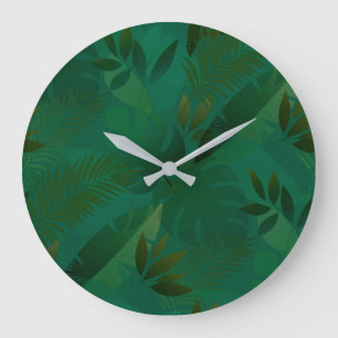 Grande Horloge Ronde Feuilles tropicales mystiques exotiques de la jung