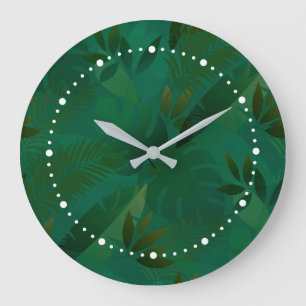 Grande Horloge Ronde Feuilles Tropicales Mystiques Exotiques de la Jung