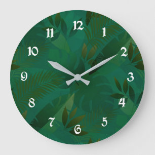 Grande Horloge Ronde Feuilles Tropicales Mystiques Exotiques de la Jung