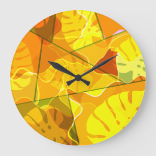 GRANDE HORLOGE RONDE FEUILLES TROPICAUX ABSTRAITS