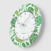 Grande Horloge Ronde Feuilles vertes motif transparent (Angle)