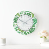 Grande Horloge Ronde Feuilles vertes motif transparent (Maison)
