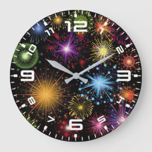 Grande Horloge Ronde Feux d'artifice coloré dynamique Décor