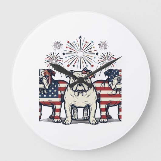 Grande Horloge Ronde Feux d'artifice de bouledogue patriotique Gravure  (Recto)