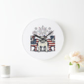 Grande Horloge Ronde Feux d'artifice de bouledogue patriotique Gravure  (Maison)