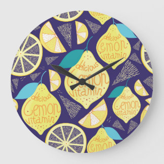 Grande Horloge Ronde Feux de citrons : bleu foncé Motif brillant