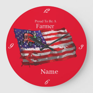 Grande Horloge Ronde Fier paysan patriotique drapeau Thunder_Cove