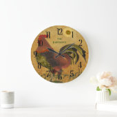 GRANDE HORLOGE RONDE FIER RUSTIQUE ROOSTER AMÉRICANA (Maison)