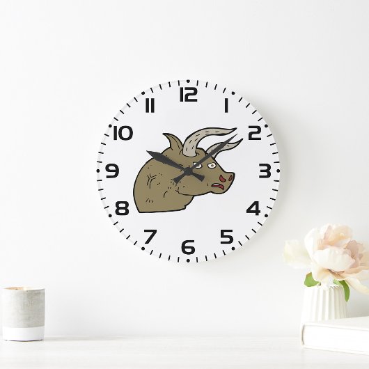 Grande Horloge Ronde Fierce Angry Bull Head Rustic Wild Animal