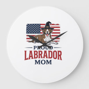 Grande Horloge Ronde Fière mère Labrador Patriote Chien Halloween T-shi