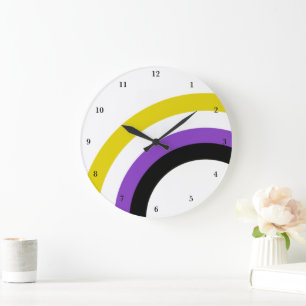 Grande Horloge Ronde Fierté arc-en-ciel non binaire personnalisée