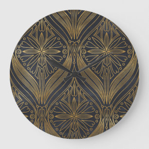 Grande Horloge Ronde Filigree noir or Damask