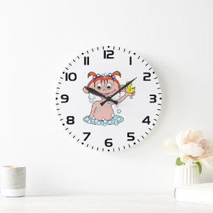 Grande Horloge Ronde Fille Bath Time Amusant avec canard en caoutchouc 