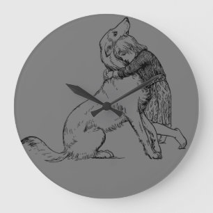 Grande Horloge Ronde fille-chien-ligne-art-femme-enfant