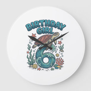 Grande Horloge Ronde Fille d'anniversaire 6 Tortue de mer Conception de