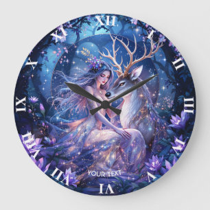 Grande Horloge Ronde Fille de cerf de forêt Fantasy Mignonne